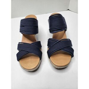 Ugg Australia Hilarie Racing Stripe Navy Blue Size 8 Wedge Sandals Cork Heel